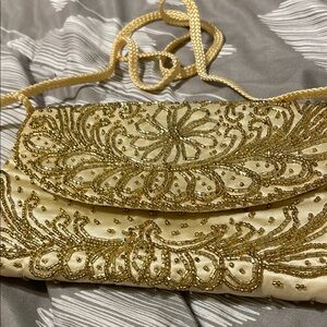 Gold Embroidered Floral Clutch
